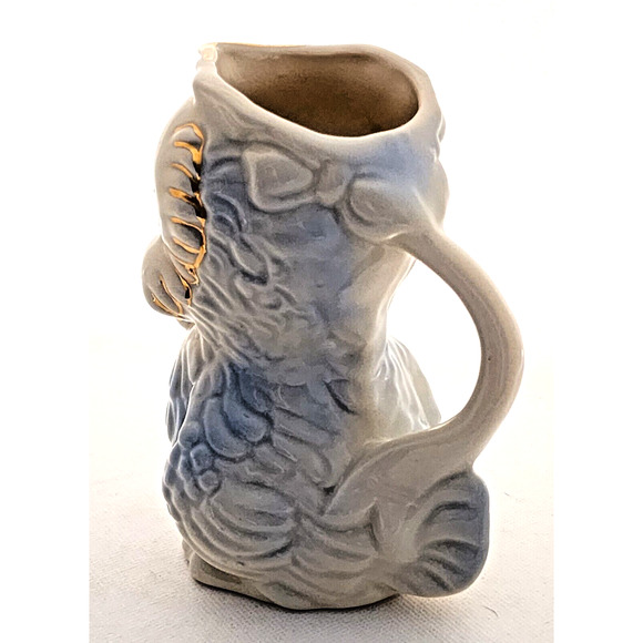 PITCHER-VASE-Vintage-Duck-Blue-Cream-Gold Trim-MCM-HANDLE-3D - Picture 3 of 14